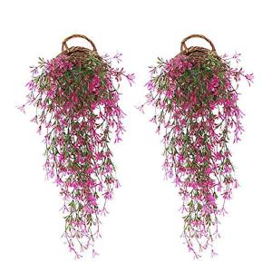 2Pcs Rose Red Fake Plants Plastic Plants Artificial Ivy Vine Outdoor Artificial Plant Artificial Hanging Plants for Indoor Outdoor Wedding Party Home Garden Wall Decoration