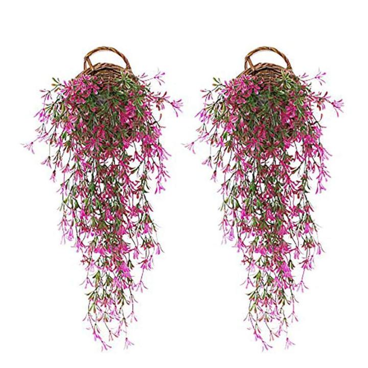 2Pcs Rose Red Fake Plants Plastic Plants Artificial Ivy Vine Outdoor Artificial Plant Artificial Hanging Plants for Indoor Outdoor Wedding Party Home Garden Wall Decoration