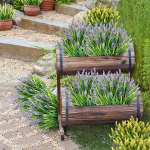 voor buiten, 10 stuks namaapgras met bloemen, uv-bestendig, herfstplanten, balkonplanten voor binnen en buiten, tuin, raam, bruiloft, tafel, woondecoratie (paars)