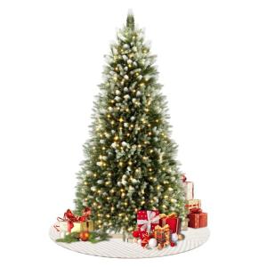 Kunstkerstboom met verlichting, 180 cm, kunstkerstboom PVC met decoratieve sneeuw, edelspar snel op te bouwen, brandbaar, incl. kerstboomstandaard (1,8 m, natuurlijk wit besneeuwd 