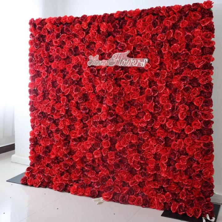 Klassische Rote Rosen-Blumenwand, Blumenarrangement, Blumen-Wandpaneel-Set, Künstliche Wand-Blumen-Hintergrund, 3D-Seiden-Hortensien-Rosen-Blumenpaneel Für Fotohintergrund, Zuhau
