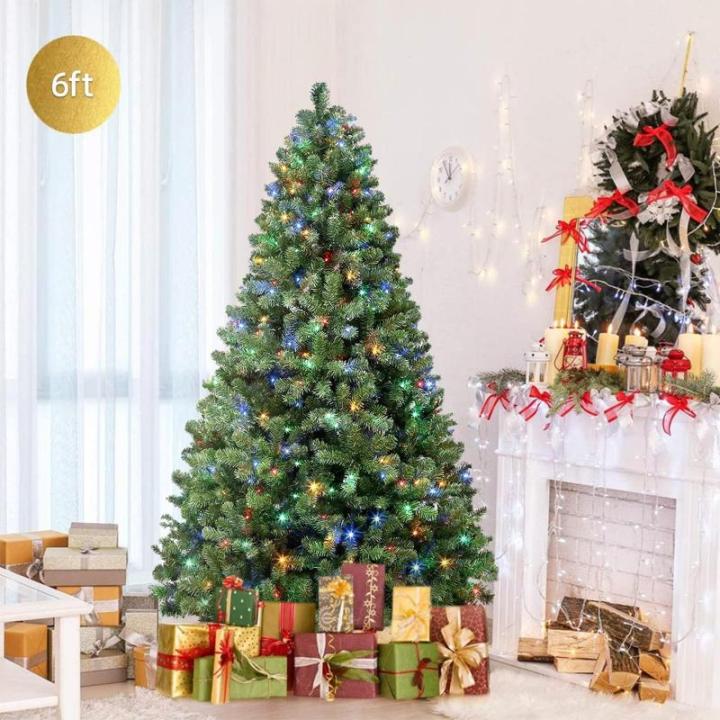 Kunstkerstboom, 180 cm, met verlichting, 330 warmwitte en meerkleurige lampen, 8 transformatiemodi, 1018 takken en opvouwbare metalen standaard