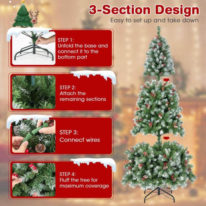 150/195 cm Künstlicher Weihnachtsbaum mit 200/420 LED-Lichtern und 8 Beleuchtungsmodi, Kunstbaum mit roten Ananas & Beeren, Christbaum mit Metallständer für Weihnachten (195 cm)