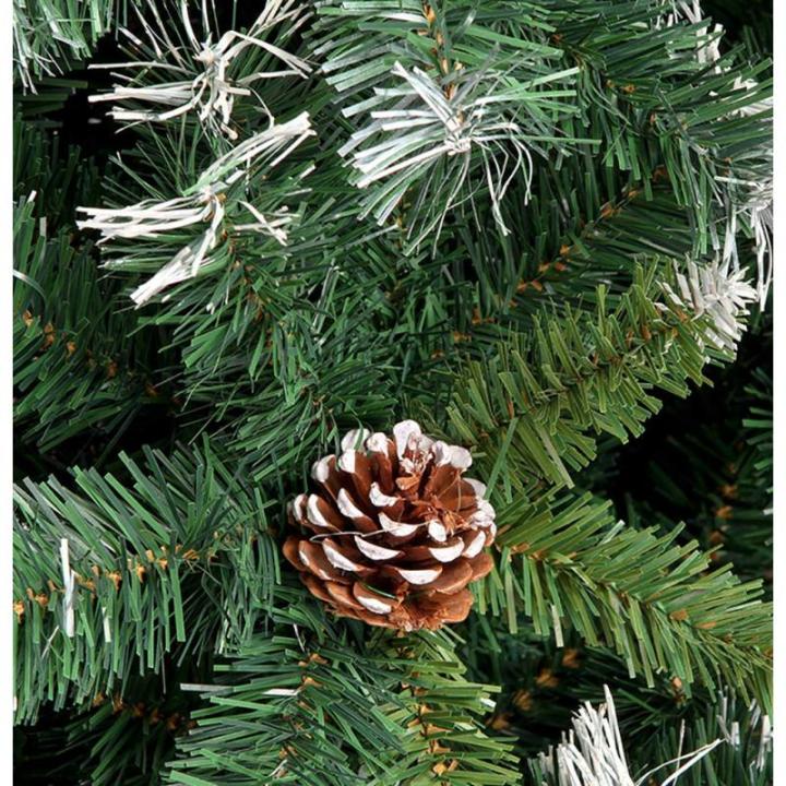 Weihnachtsbaum, 9,8 Fuß beflockter Schnee-Weihnachtsbaum, künstliche Weihnachtskiefern mit aufklappbarer Tannenzapfendekoration, unbeleuchtet, Metallständer for festliche Feiert