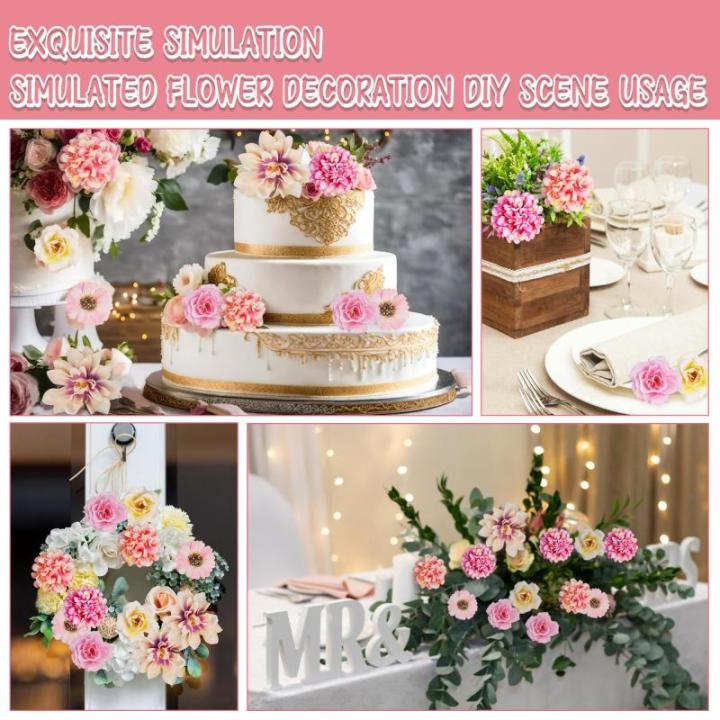 34 stuks om te knutselen, roze kleine bloemkoppen, 4 ~ 7 cm, mini , bloemhoofdjes, decoratie, zijden bloemen, , bloemendecoratie, rozen, hortensia's voor