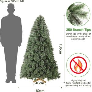 Nordmann Premium kunstkerstboom, 150 cm, natuurgetrouwe voorbehandelde dennennaalden, dichte takken, dennenboom met handgemaakte houten standaard, 350 takken