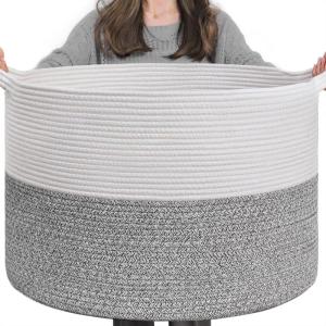 Opbergmand kinderkamer, mand opslag, wasmand kinderen, grote mand, kerstboommand, mand voor dekens, babyspeelgoed, gevlochten mand, 55 x 35 cm, grijs