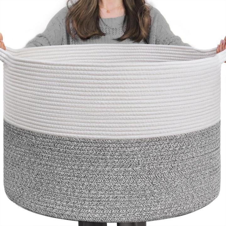 Opbergmand kinderkamer, mand opslag, wasmand kinderen, grote mand, kerstboommand, mand voor dekens, babyspeelgoed, gevlochten mand, 55 x 35 cm, grijs