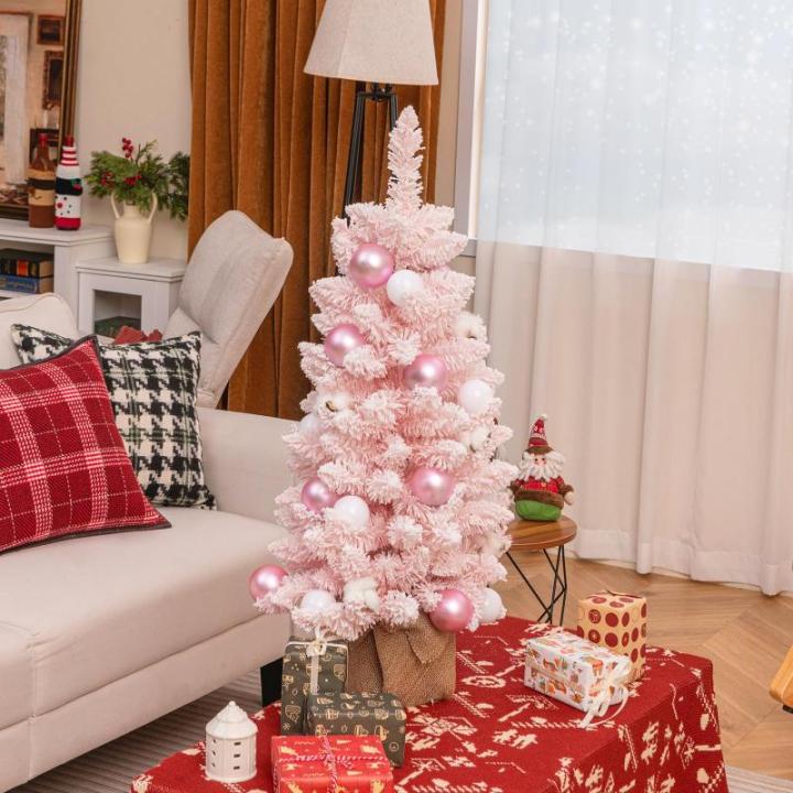 90 cm Mini künstlicher Weihnachtsbaum, Tannenbaum klein mit Schnee & Zementbasis, Chirstbaum mit 136 Spitzen, 12 Wattekugeln & 24 Weihnachtskugeln, Kunstbaum Dekobaum für Zuhause