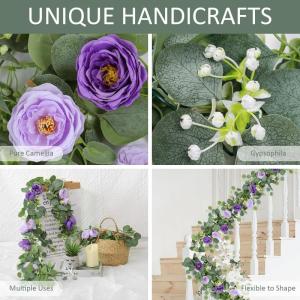Künstliche Eukalyptus-Blumengirlande mit violetten Rosen, Seidenblumen, Grün, Girlande, Kunstschleierkraut, Efeu-Ranken für Hochzeit, Zuhause, Weihnachten, Party, Tischläufer, 