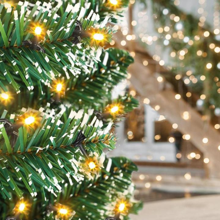 Kunstkerstboom met verlichting, 210 cm, kunstkerstboom met sneeuw en dennenappels, snelle montage, incl. kerstboomstandaard
