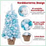 90 cm Mini künstlicher Weihnachtsbaum, Tannenbaum klein mit Schnee & Zementbasis, Chirstbaum mit 136 Spitzen, 12 Wattekugeln & 24 Weihnachtskugeln, Kunstbaum Dekobaum für Zuhause