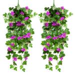 2 stuks kunstmatige blauweregen wijnstok kunstmatige hangende bloemen nepplanten voor tuin hek balkon buiten binnen decoratie (paars bloemgroen, 90 cm)