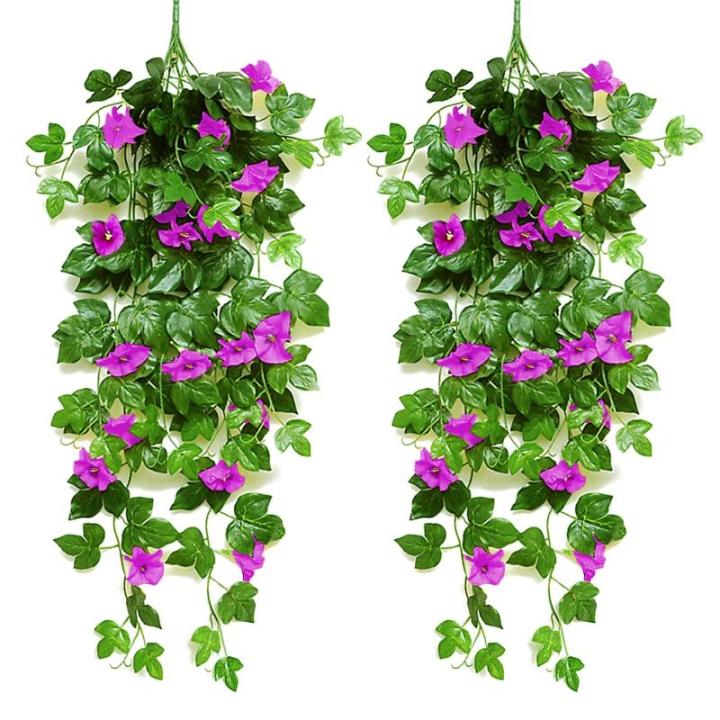 2 stuks kunstmatige blauweregen wijnstok kunstmatige hangende bloemen nepplanten voor tuin hek balkon buiten binnen decoratie (paars bloemgroen, 90 cm)