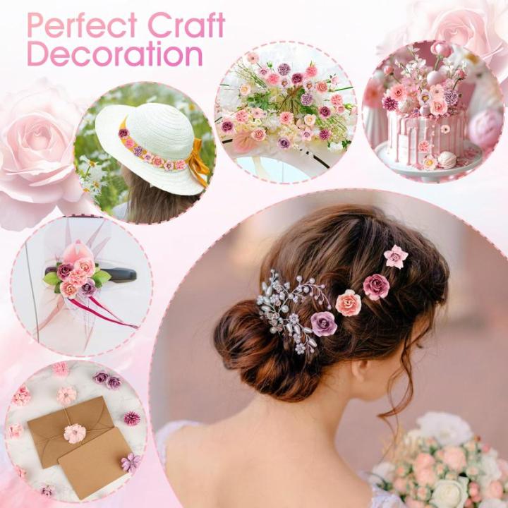 40 stuks , bloemen om te knutselen met 9 stijlen, , mini-zijden bloemen, kunstbloemkoppen voor bruiloft, thuis, doe-het-zelf handwerk, scrapbooking, decoratieve