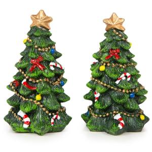 2 kleine Bäume Weihnachten Mini Tannenbaum Figuren künstliche Weihnachtsbäume Miniatur 11 cm grün Gold rot