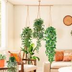 4 stuks kunsthangplanten, eucalyptusbladeren met potten, onderhoudsvrije , wijnstok voor tuin, binnen en buiten (pothos)