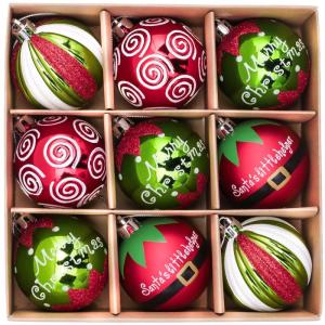 9pcs 6cm , Kerstboomballen, Elfenthema Rood Groen Wit, Kerstboomdecoratie, Uitgerust met Touw Kraftpapier Inpakpapier