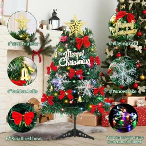 Mini-kerstboom, 60 cm kleine kerstbomen, kleine versierde kerstboom, kunstkerstboom met verlichting, tafelkerstboom (A)