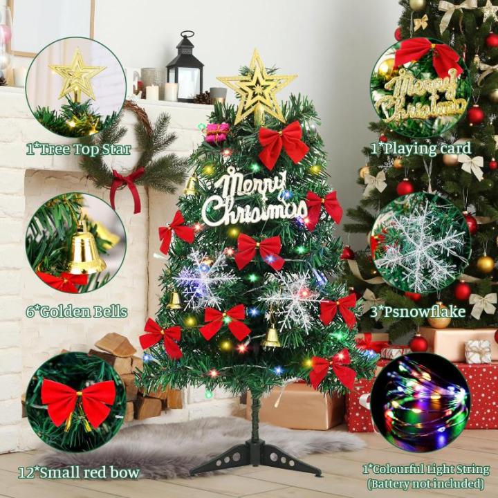 Mini-kerstboom, 60 cm kleine kerstbomen, kleine versierde kerstboom, kunstkerstboom met verlichting, tafelkerstboom (A)