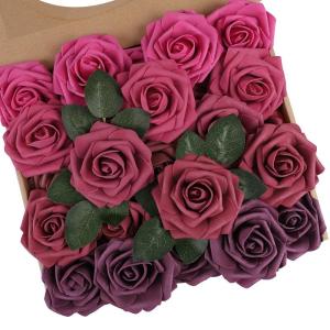 Kunstbloemen, rozen, 25 stuks, kunstrozen met stelen, doe-het-zelf voor bruiloft, tafelopzetstuk, Moederdag, bruiloftsfeest, babyshower, woondecoratie, serie rood