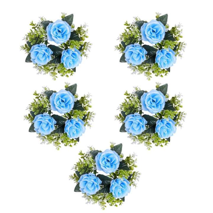 5 x Hochzeits-Blumenringe, Kerzenhalter, künstliche Rosenblumen, Kränze für Tafelaufsätze, Tisch-Party-Dekorationen