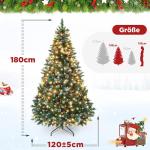 Kunstkerstboom met verlichting en witte sneeuw, led-dennenboom voor kerstdecoratie met echte dennenappels, vuurbestendig, 180 cm