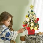 Mini Weihnachtsbaum 50CM Kleiner Weihnachtsbaum mit Beleuchtung, Weihnachten Deko Christbaum mit LED Lichterkette und Weihnachtskugel, Künstliche Weihnachtsbäume Geschmückt für