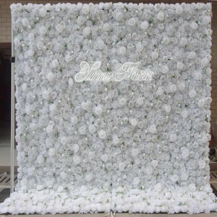 Künstliche Blumenwand Mit Weißen Rosen, 3D-Wandblume Mit Stoffrücken, Seidenhortensie, Blumenwandpaneel, Verwendet Für Hochzeit, Gartenwand, Kirchenwand, Party, Bühne(2x2m/6.5