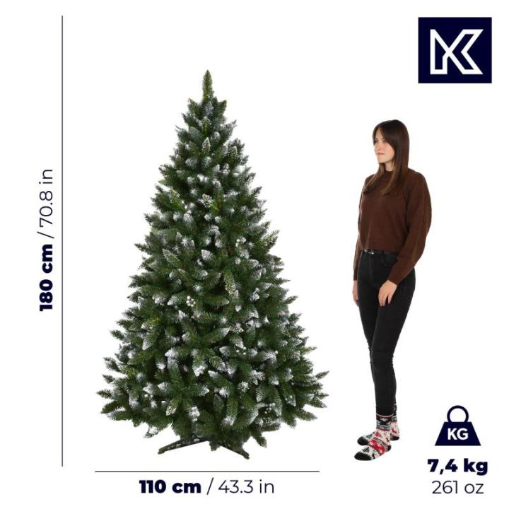 Diamantgrenen met zilveren bolletjes en rijp, kerstboom 180 van pvc-folie, kunstkerstboom met 385 takken, dennenboom met kunststof standaard, diameter ca. 110 cm (sneeuwvlok 180 cm