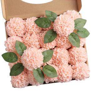 , 20 stuks dahlia-bloemen met bladeren en stelen, doe-het-zelf roze dahlia-schuim bloem voor bruiloft, boeketten, bloemen, centerpieces, arrangementen feesttafels,