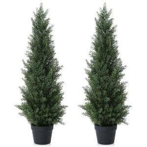 , grote cederboom, 95 cm, als echt in pot, kunststof, buitendecoratie, verpakking van 2 stuks