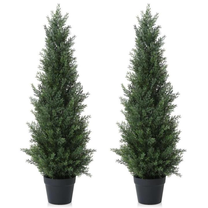 , grote cederboom, 95 cm, als echt in pot, kunststof, buitendecoratie, verpakking van 2 stuks
