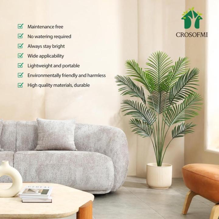 Kunstpflanze Palmen 150 cm Plastik Künstliche Pflanze Groß Areca Palme im Topf Wohnzimmer Balkon Schlafzimmer Grün Deko (2 Pack)