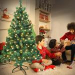 Kunstkerstboom, dennenboom met verlichting, 180 leds, warm wit, incl. metalen standaard, 367 takken, pvc-kerstboom voor kerstdecoratie, herbruikbaar, 150 cm, groen pvc + led