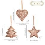 6 stuks 11 cm kerstboomversiering, brons hangende kerstdecoratie van metaal, ijzeren hart, ster, boom kerst