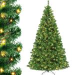 Kerstboom met verlichting, glans, kunstkerstboom met lichtketting, kunst-Nordmann-spar inclusief 350 warmwitte ledlampen, 820 takken en metalen standaard, van pvc (H210 cm)