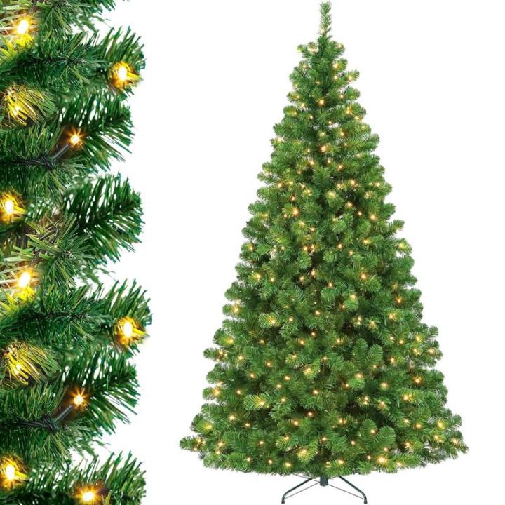 Kerstboom met verlichting, glans, kunstkerstboom met lichtketting, kunst-Nordmann-spar inclusief 350 warmwitte ledlampen, 820 takken en metalen standaard, van pvc (H210 cm)