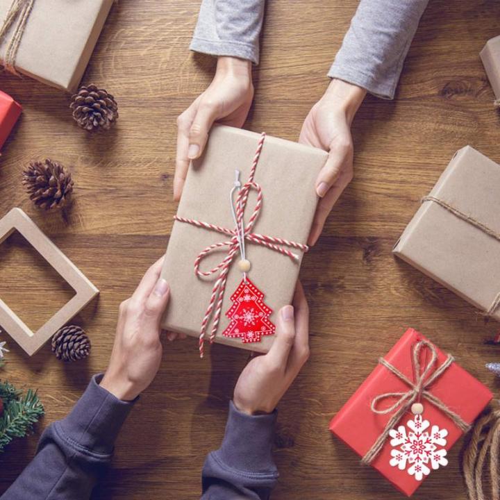40 stuks kerstdecoraties, dennenboom, , kerstboomversieringen, 10 stijl, met touw, creatieve versiering voor Kerstmis, doe-het-zelf, feest, rood en wit