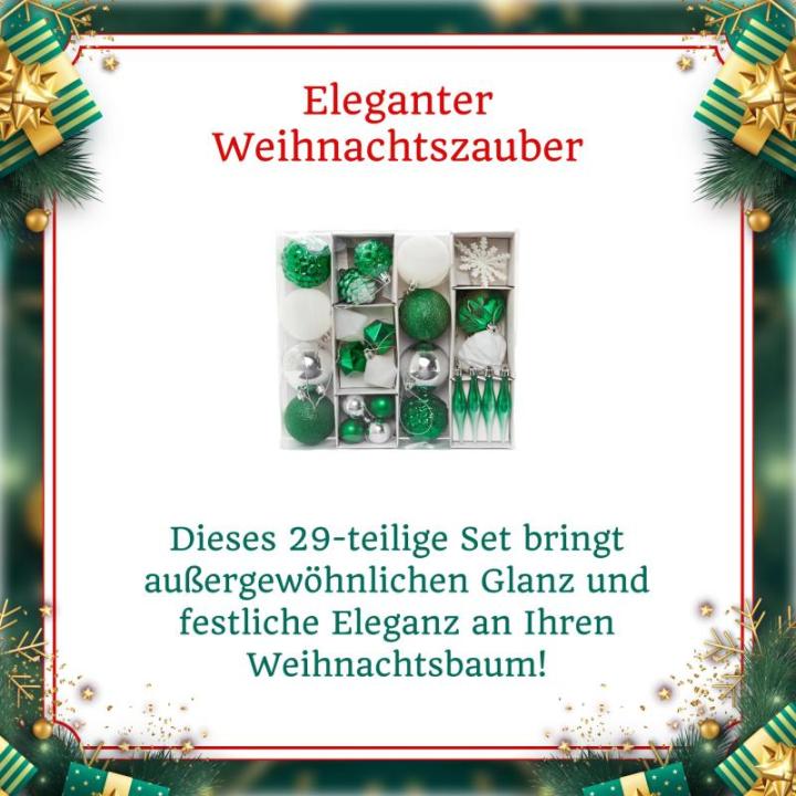 Set van 29 - kerstversiering groen zilver wit om op te hangen - kunststof kerstboomversiering
