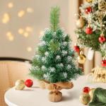60 cm kunstkerstboom met sneeuwvlokkendecoratie, 2 soorten dennenbladeren, 65 punten, linnen katoen en cementbasis voor kerstdecoraties