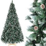 Nordmann Kunstkerstboom met sneeuweffect, kunstkerstboom met handgemaakte houten standaard, sneeuw, 28 dennenappels en 676 punten, eenvoudig te monteren