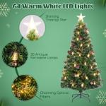 Künstlicher Weihnachtsbaum aus PVC, Weihnachtsbaum mit 8 Beleuchtungsmodi, LED-Lichtern, Zweigspitzen, Kiefernnadeln, Tannenzapfen, roten Beeren und Lampen (45 x 180 cm (Durchmess