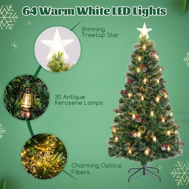 Künstlicher Weihnachtsbaum aus PVC, Weihnachtsbaum mit 8 Beleuchtungsmodi, LED-Lichtern, Zweigspitzen, Kiefernnadeln, Tannenzapfen, roten Beeren und Lampen (45 x 180 cm (Durchmess