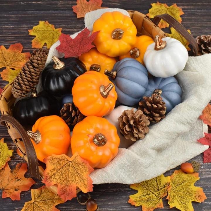 12 Stück kleine künstliche lebensechte Kürbisse Herbsternte Kürbisse für Herbsternte Dekor Halloween-Dekorationen