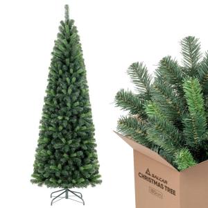 Kunstkerstboom Slim 180 cm, dennenboom met handschoenen en metalen standaard, potlood kerstboom PVC groen