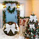 1 + 4 stuks witte strikken voor Kerstmis, kerstboom, strikken, glitter, kerstboomversiering voor familiefeesten, feestdecoratie voor Kerstmis, vakantie, bruiloft, feesten (2 maat)