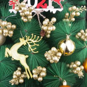 24 stuks glittergouden bessen stelen, kunstgouden bessen, plukken, glitter, gouden bessen, takken, kerstbessen, steel, picks voor kerstboom, doe-het-zelf knutselen, bruiloft, vakan