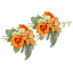 Kunstblumen-Strauß Rosen Lilien Hortensie 35cm 2er Set Blumensträuße Seidenblume Dekoblume Bouquet Hochzeit Blume Mittelstück Tischdeko unecht Grableger Grabschmuck Aufleger Gr