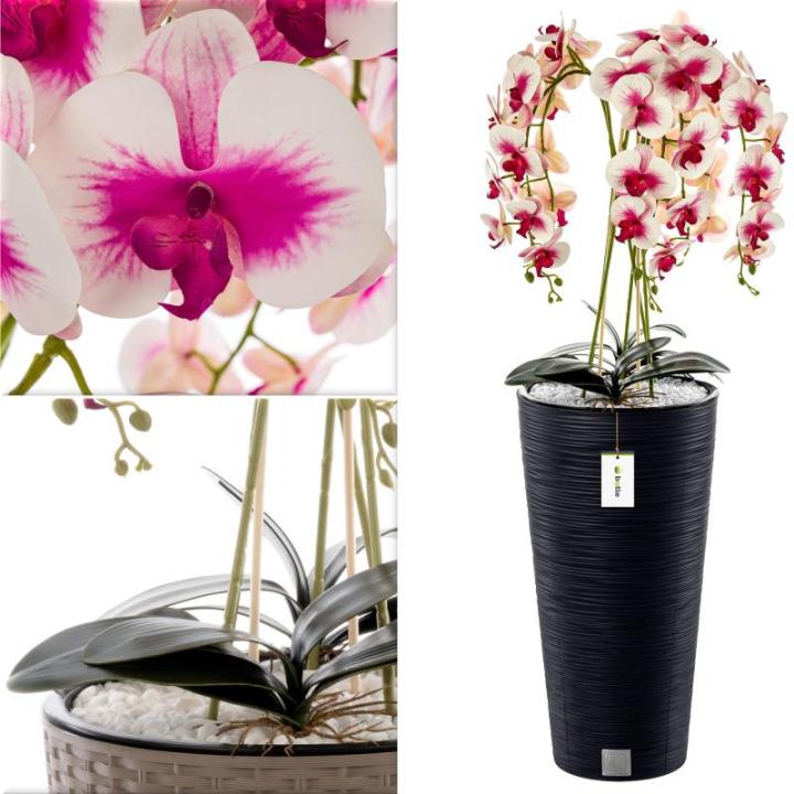 Künstliche Orchidee Kaskaden Blumenstrauß Creme und Rosa im Topf Anthrazit H 110 cm Heimbüro Dekoration, Kunstpflanze Orchidee, Kunstblume, Künstliche Orchidee im Topf